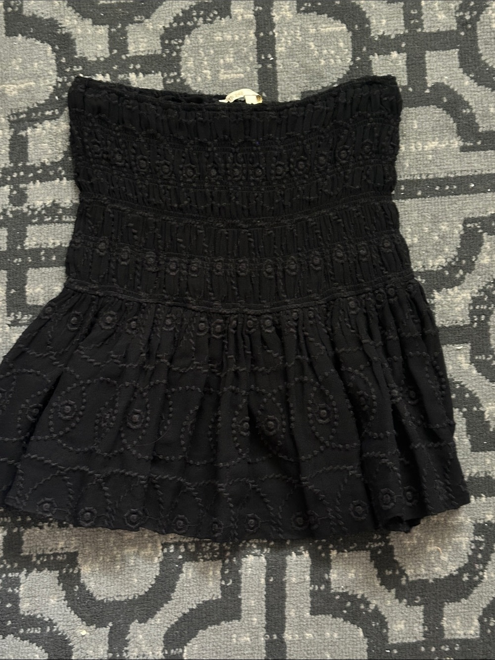 Maje Black Smocked Eyelet Mini Skirt